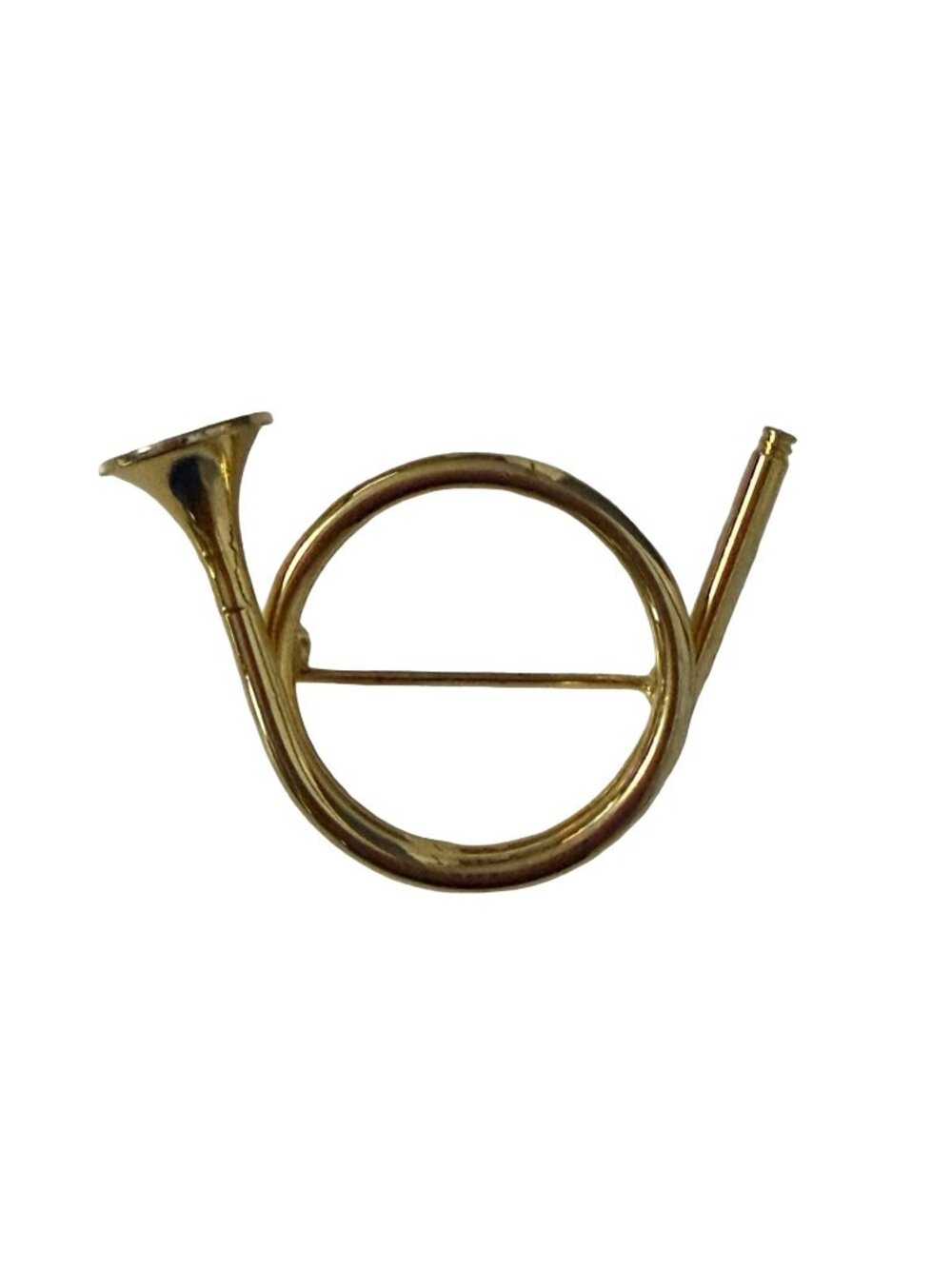 Vintage 1960s 1970s Gold Tone French Horn Brooch Pin Musical Instrument